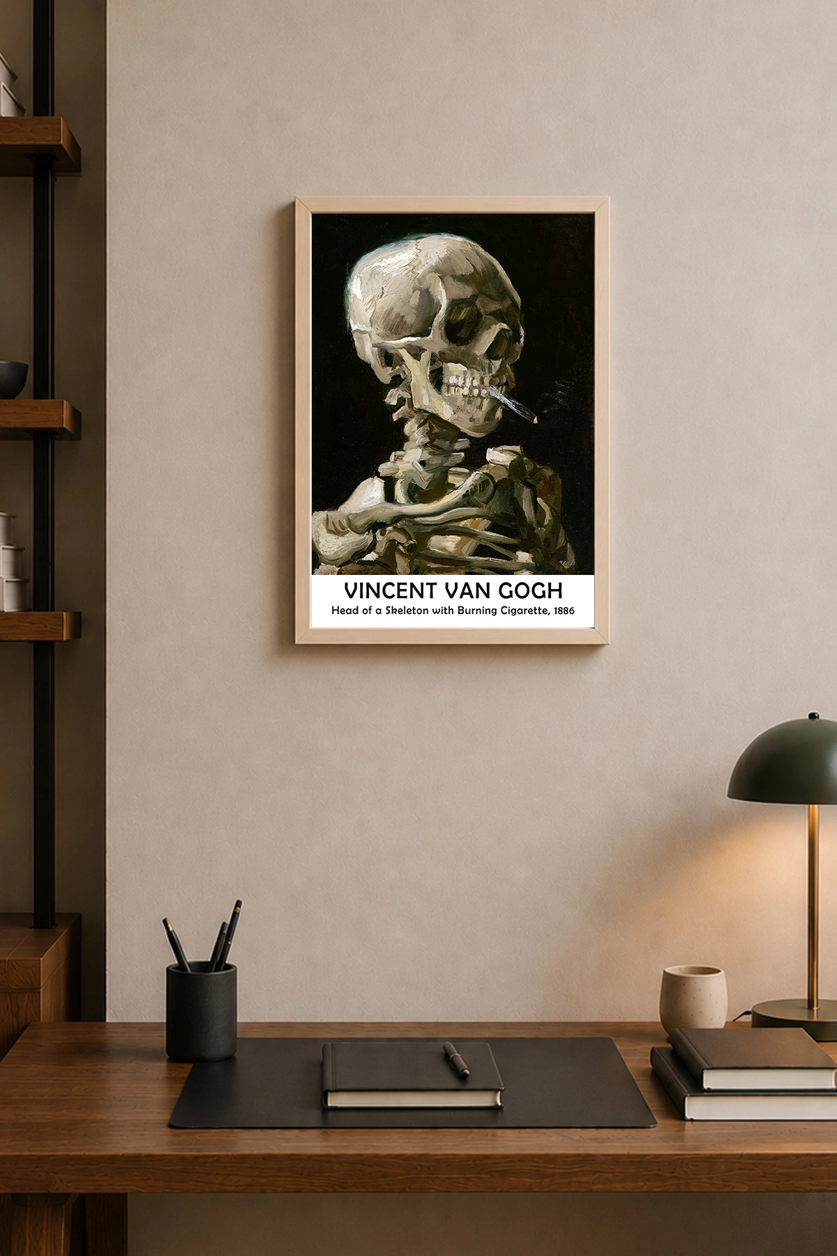 Van Gogh İskelet Posterli Doğal Ahşap Çerçeve Tablo