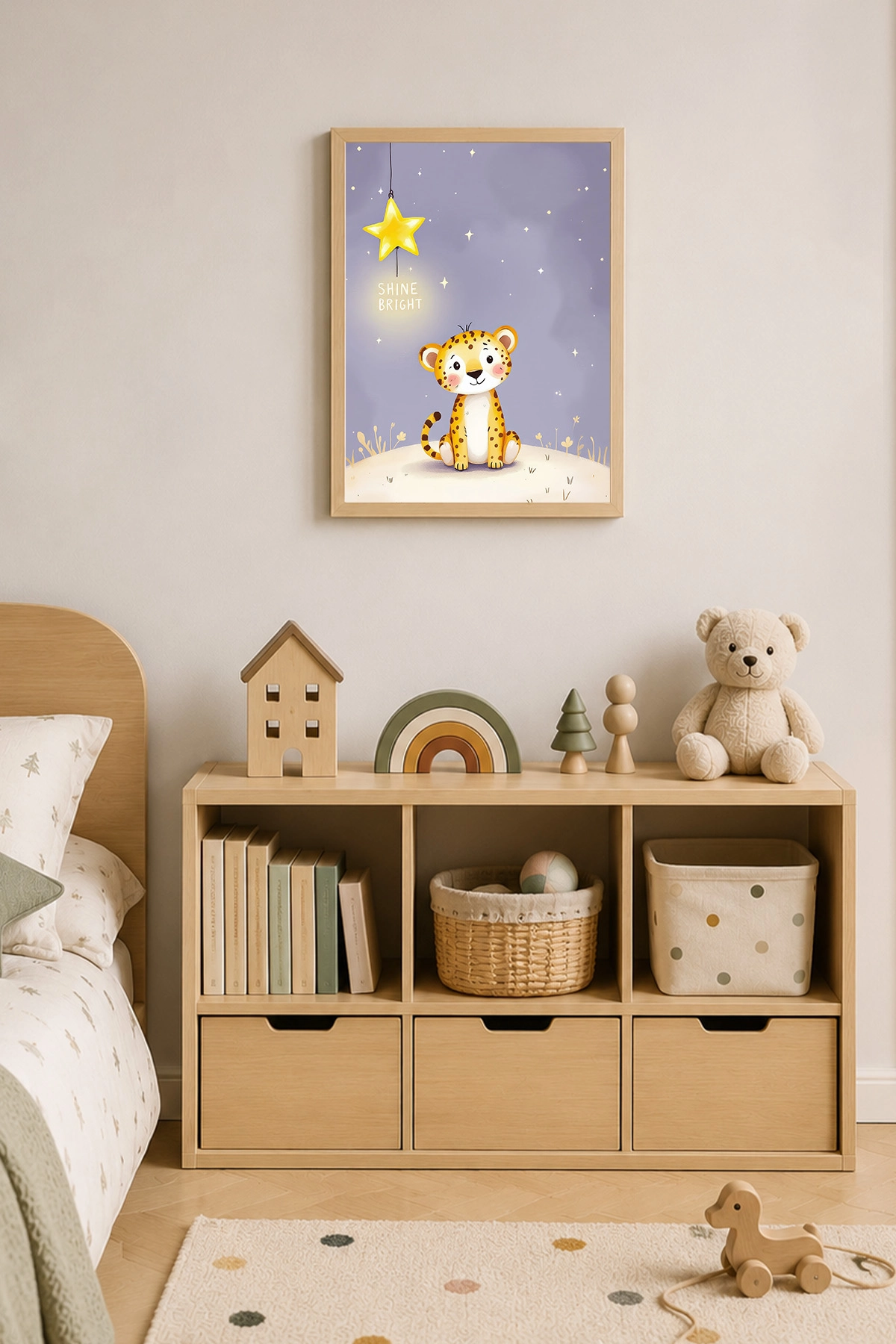 Leopar Temalı Çocuk Odası Ahşap Çerçeveli Poster Tablo