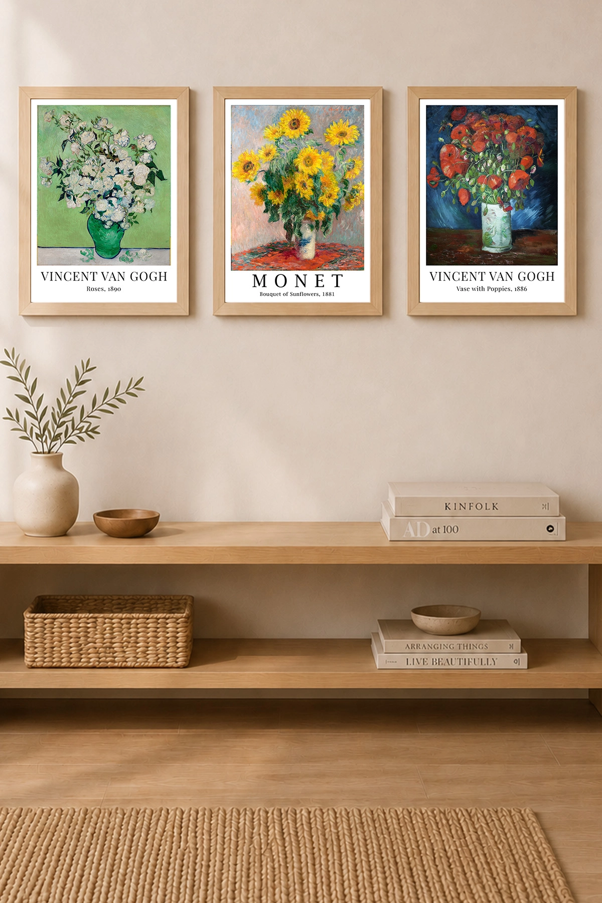 Van Gogh ve Monet Çiçek Temalı Çerçeveli 3’lü Poster