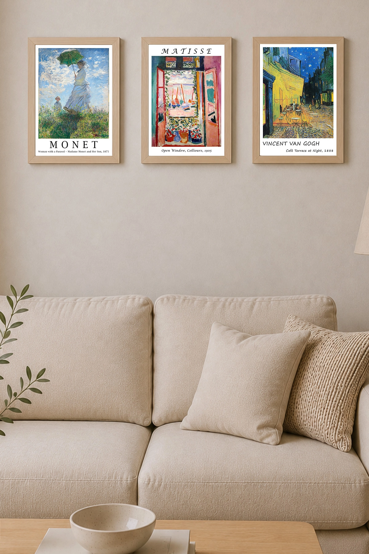 Monet, Matisse ve Van Gogh 3’lü Çerçeveli Poster Seti