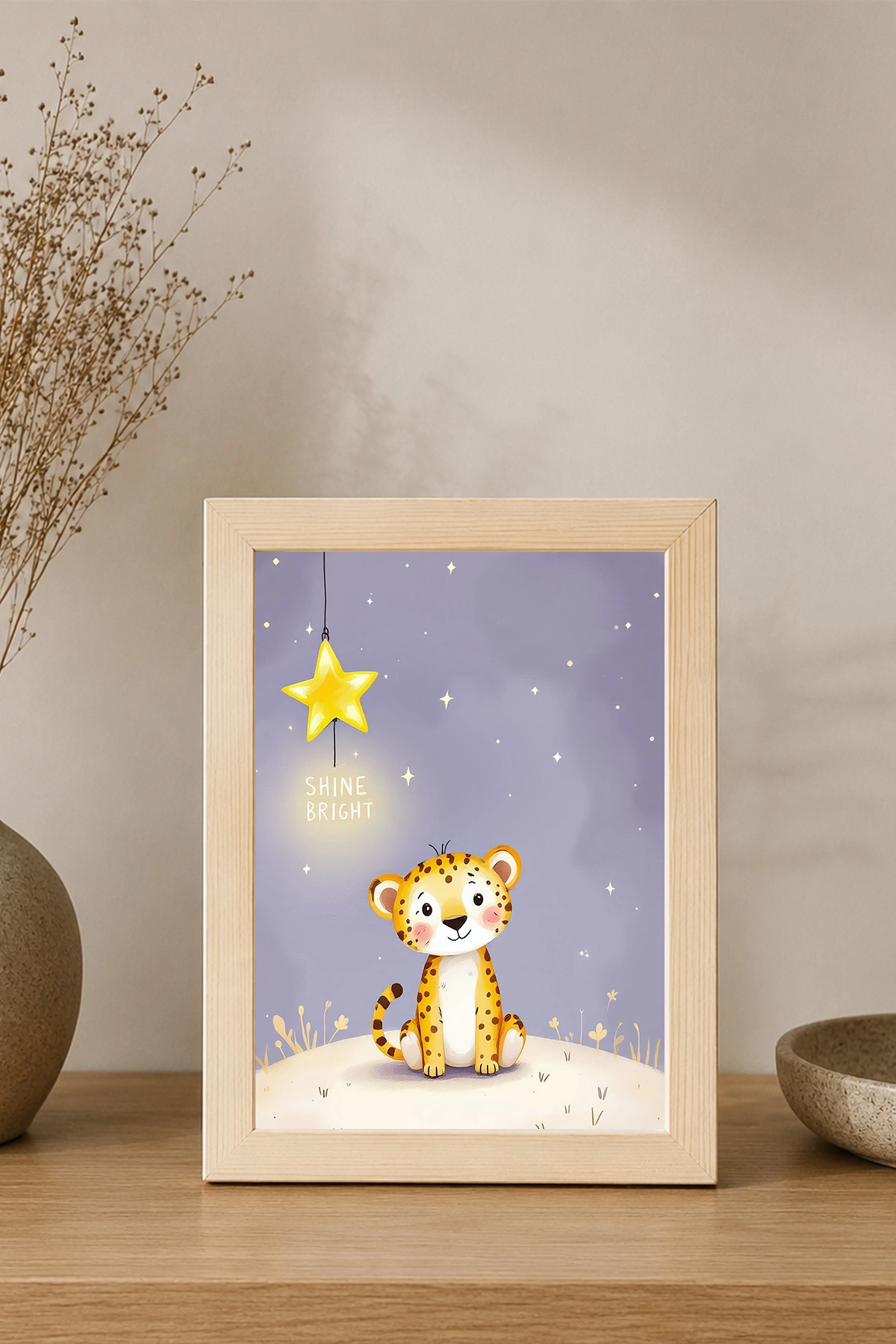 Leopar Temalı Çocuk Odası Ahşap Çerçeveli Poster Tablo