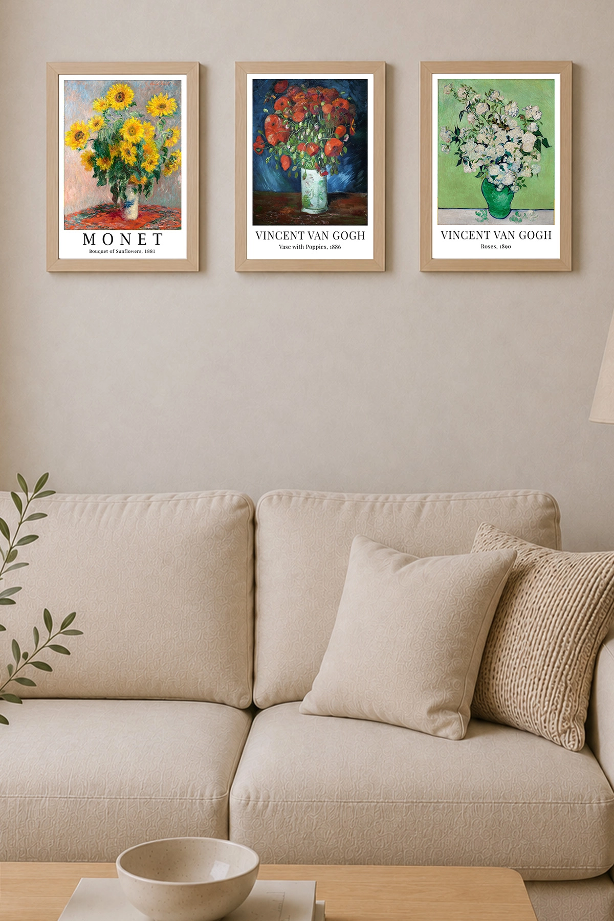 Van Gogh ve Monet Çiçek Temalı Çerçeveli 3’lü Poster