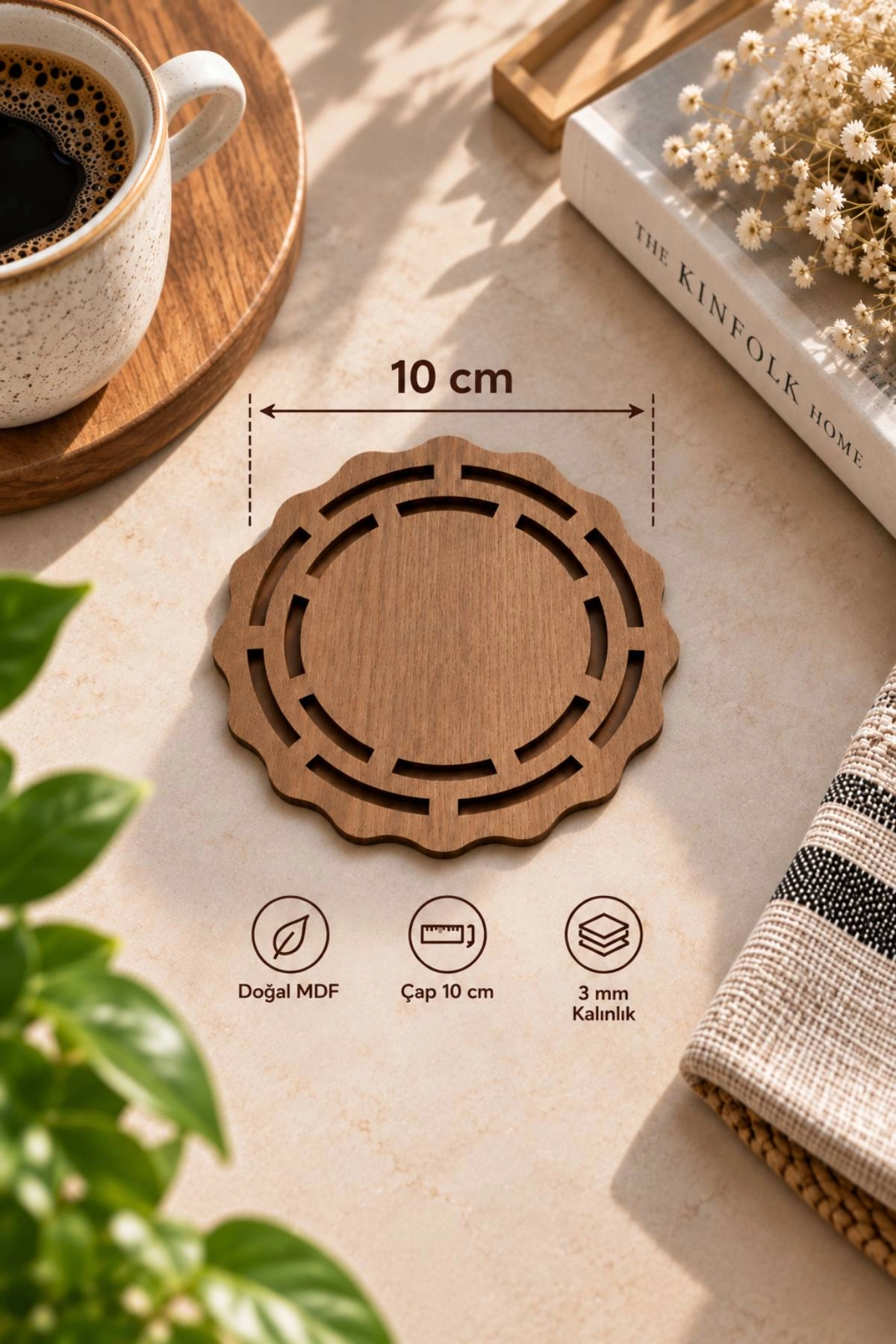 4’lü Ahşap Bardak Altlığı Seti Dekoratif Çay Kahve Kupa Altlığı
