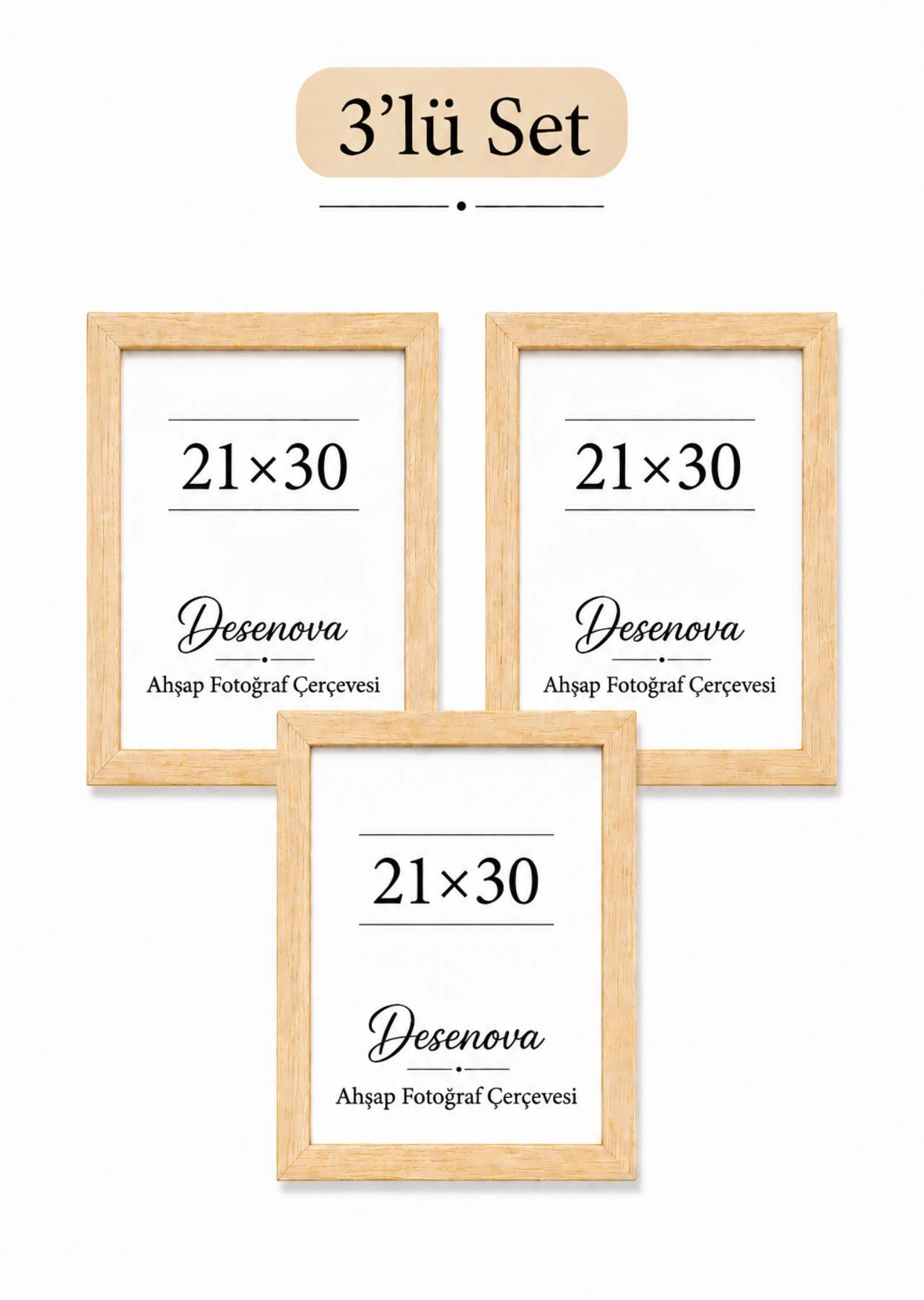 3’lü Set 21x30 cm Doğal Ahşap Fotoğraf Çerçevesi