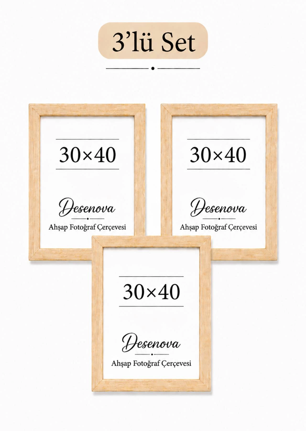 3’lü Set 30x40 cm Doğal Ahşap Fotoğraf Çerçevesi