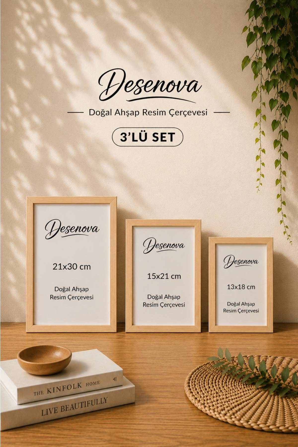 3’lü Set 3 Farklı Ölçü Ahşap Resim Çerçevesi