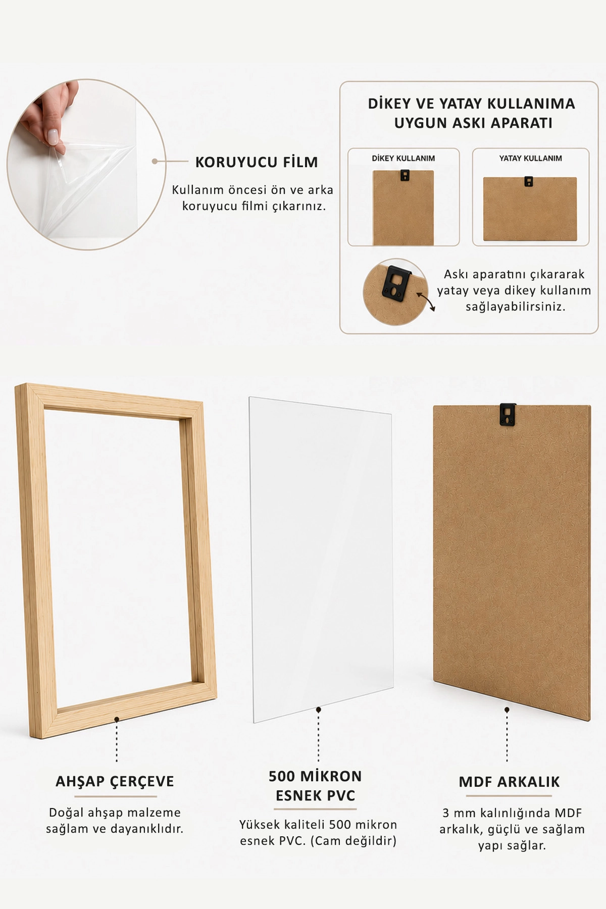 3’lü Set 15x21 cm Doğal Ahşap Fotoğraf Çerçevesi