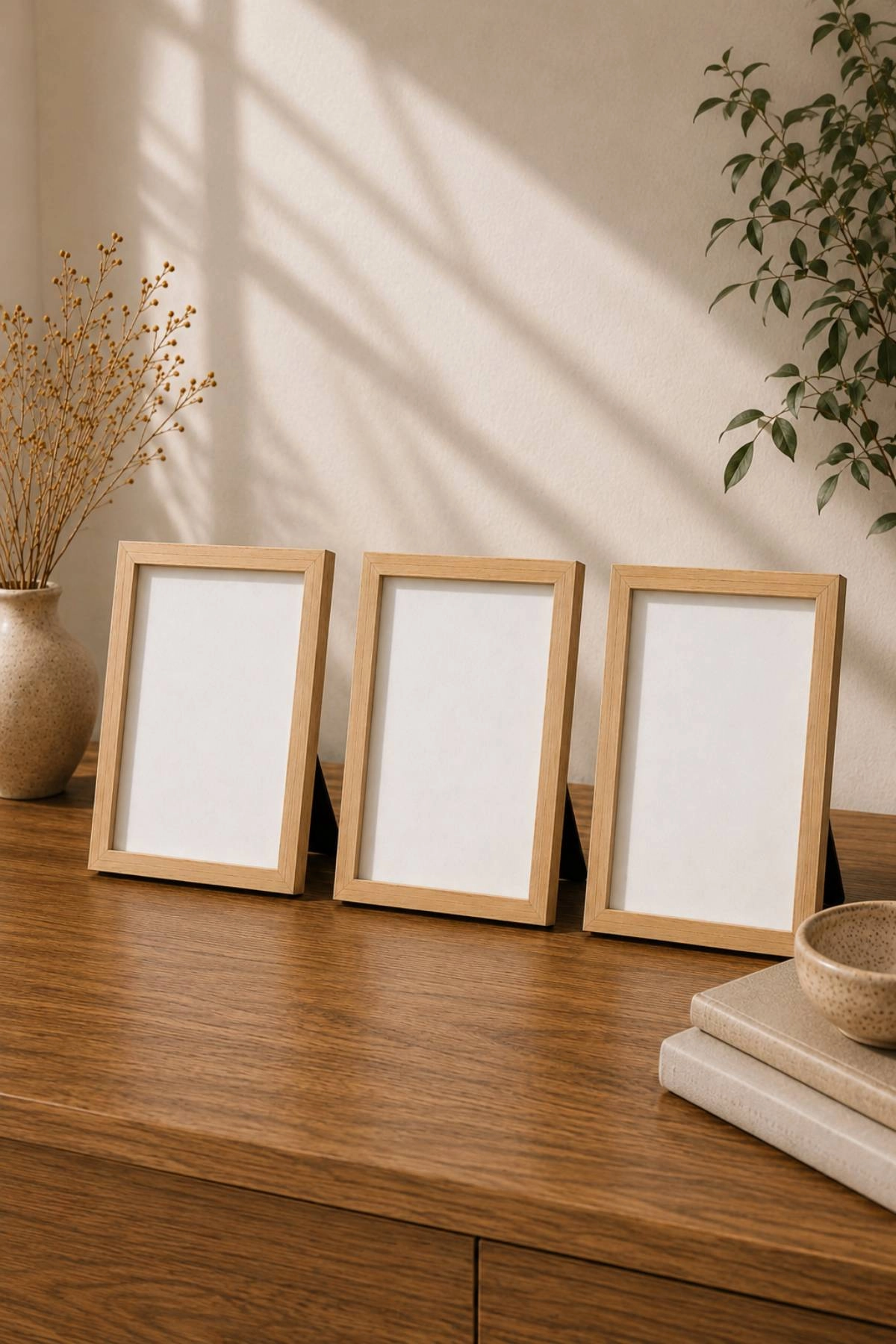 3’lü Set 15x21 cm Doğal Ahşap Fotoğraf Çerçevesi
