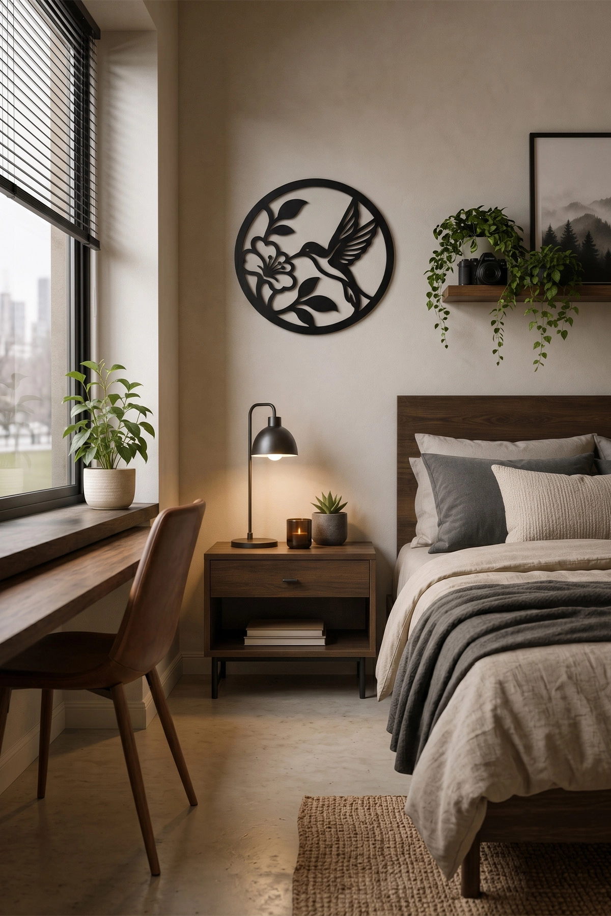 Sinek Kuşu ve Çiçek Temalı Dekoratif Duvar Süsü