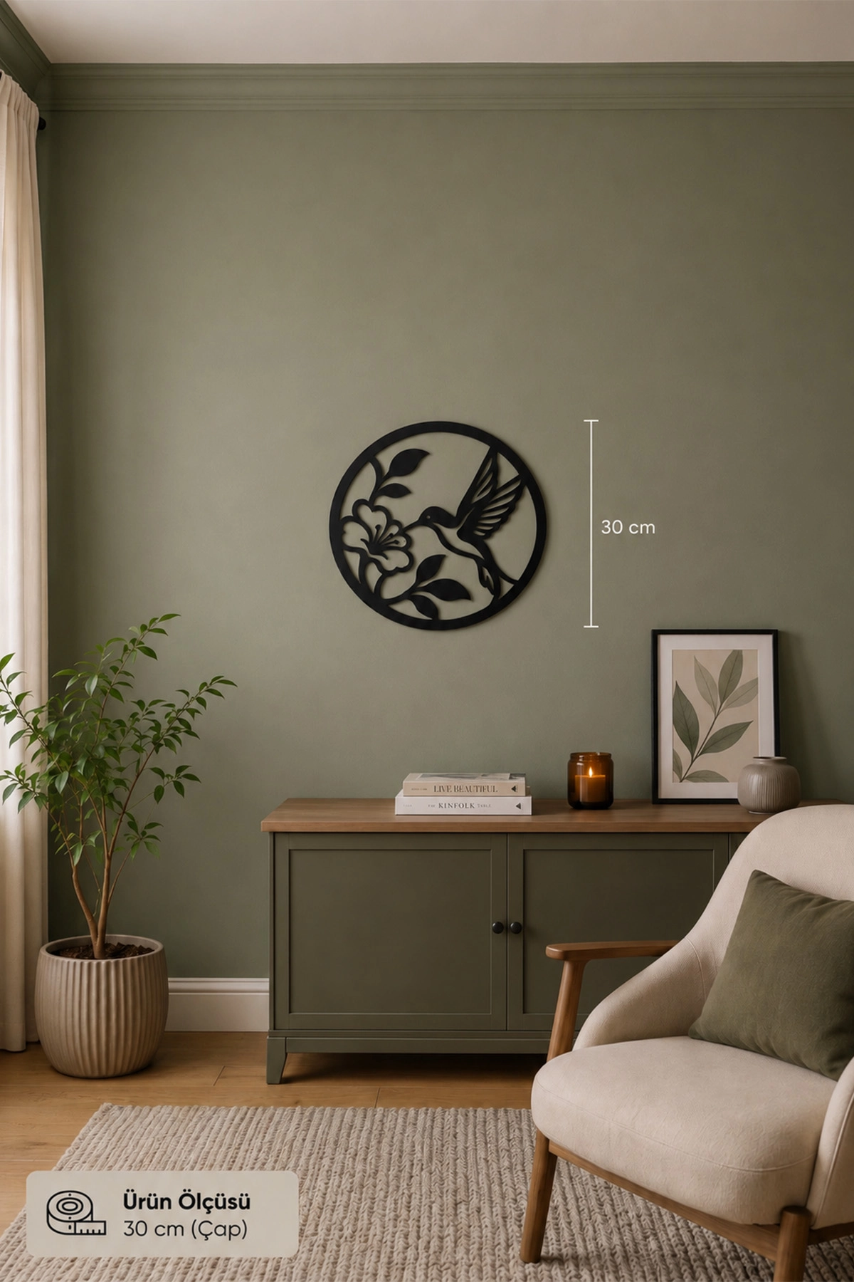 Sinek Kuşu ve Çiçek Temalı Dekoratif Duvar Süsü