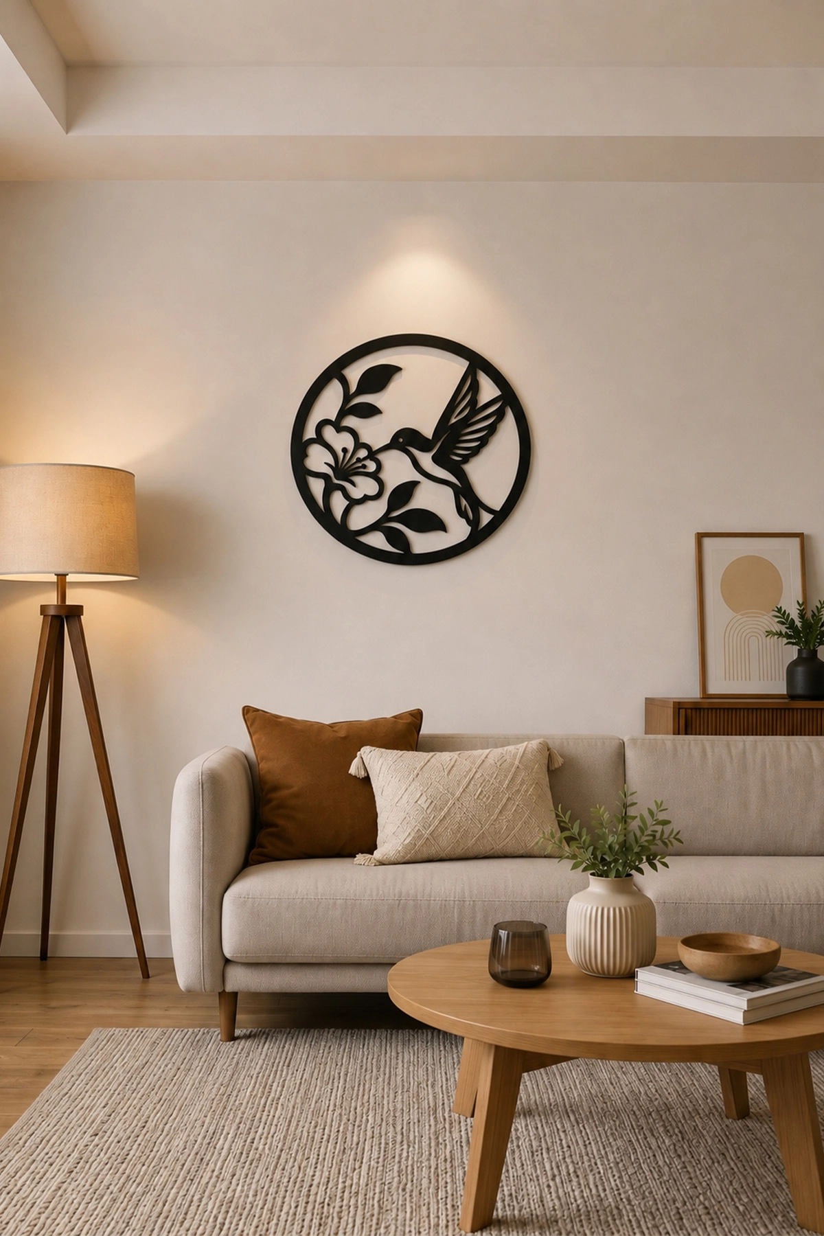 Sinek Kuşu ve Çiçek Temalı Dekoratif Duvar Süsü