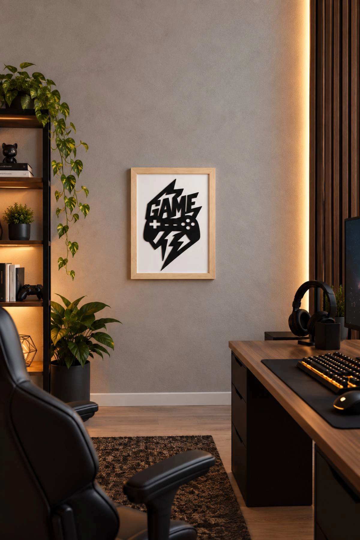 Gamepad Motifli Ahşap Çerçeveli Duvar Dekoru
