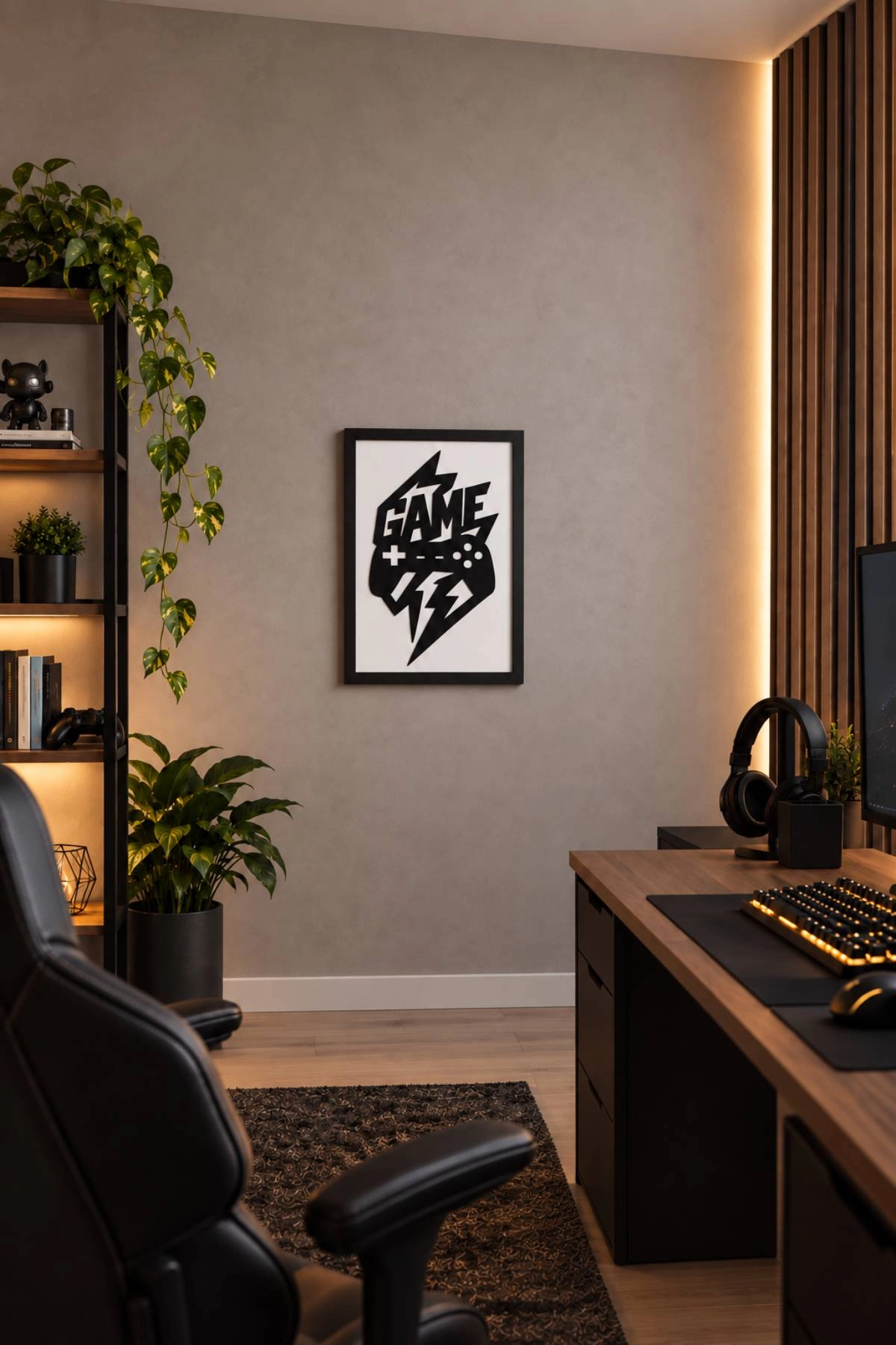Gamepad Motifli Siyah Çerçeveli Duvar Dekoru