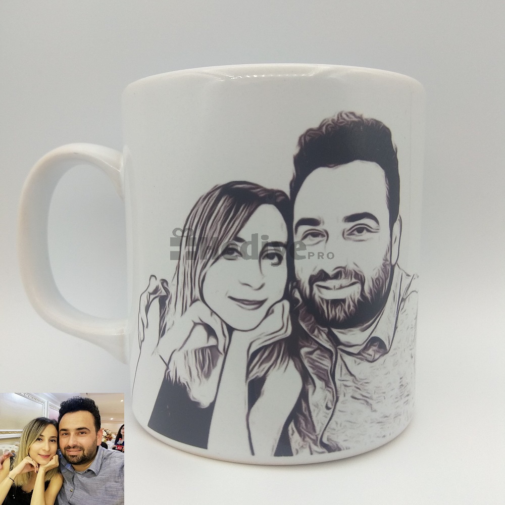 Karakalem Temalı Resimli Kupa Bardak