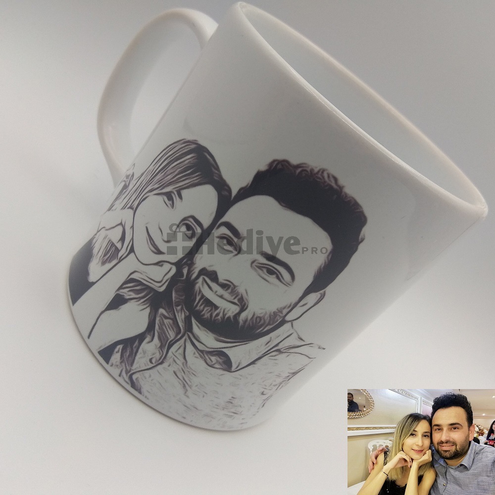 Karakalem Temalı Resimli Kupa Bardak