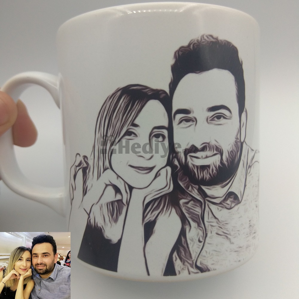 Karakalem Temalı Resimli Kupa Bardak