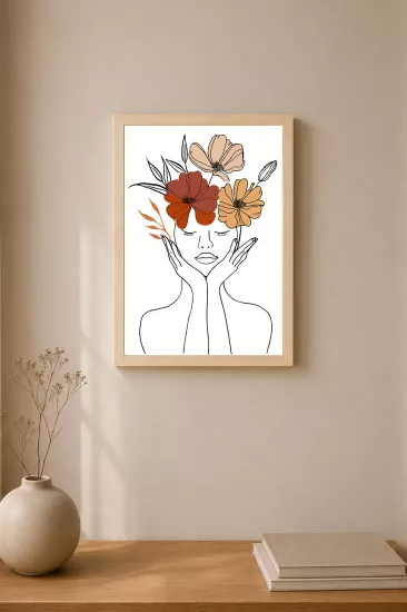 Minimal Kadın Figürlü Ahşap Çerçeveli Modern Tablo