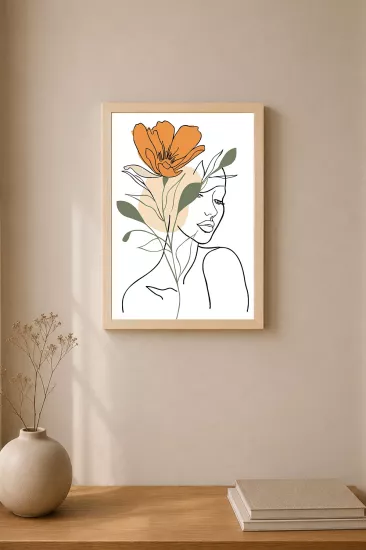Minimal Kadın Figürlü Ahşap Çerçeveli Modern Tablo