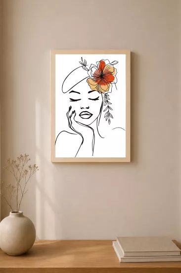 Minimal Kadın Figürlü Ahşap Çerçeveli Modern Tablo