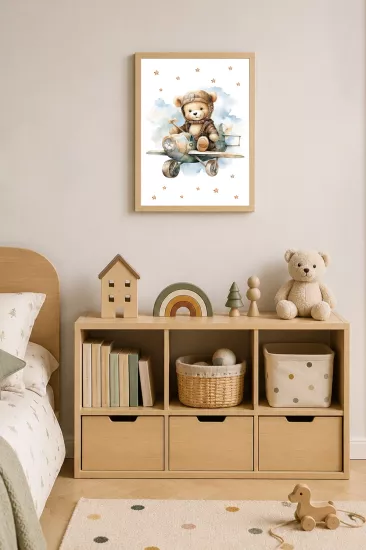 Ayıcık Temalı Çocuk Odası Ahşap Çerçeveli Poster