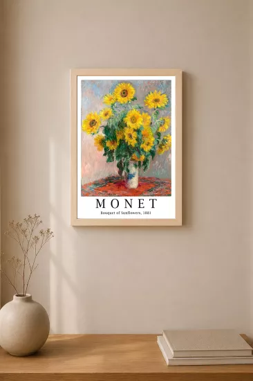Monet Ayçiçeği Temalı Ahşap Çerçeveli Tablo
