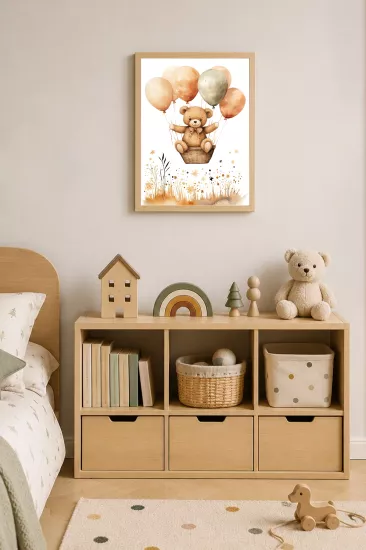 Ayıcık Temalı Çocuk Odası Ahşap Çerçeveli Tablo