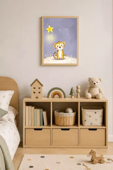 Leopar Temalı Çocuk Odası Ahşap Çerçeveli Poster