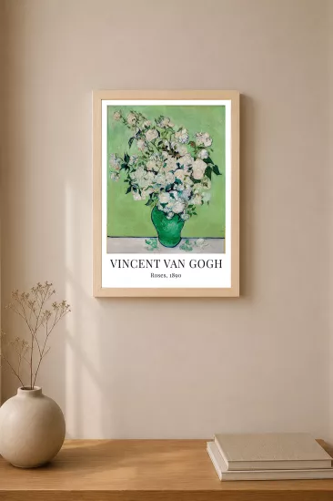 Van Gogh Gül Temalı Ahşap Çerçeveli Tablo