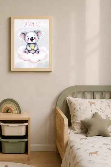 Sevimli Koala Çocuk Odası Posterli Ahşap Çerçeve
