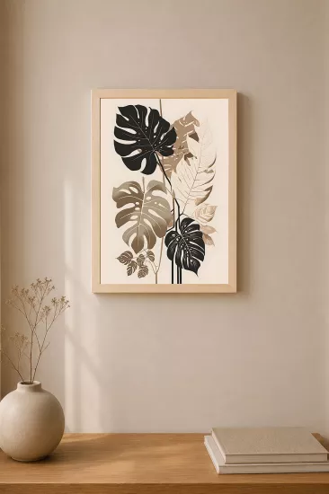 Minimal Floral Temalı Ahşap Çerçeveli Modern Tablo