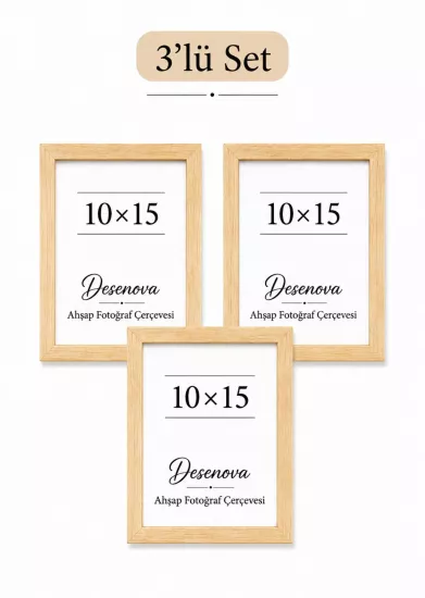 3’lü Set 10x15 cm Doğal Ahşap Fotoğraf Çerçevesi