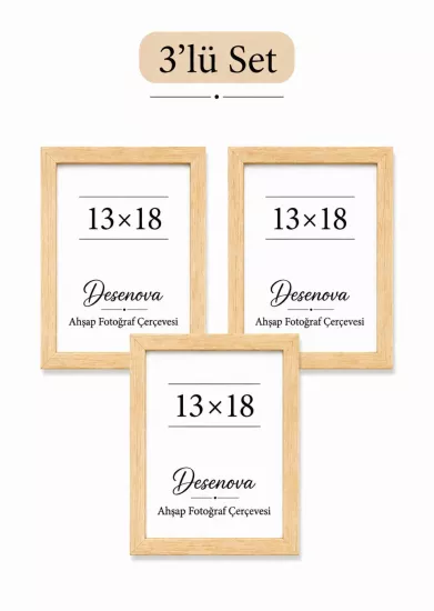 3’lü Set 13x18 cm Doğal Ahşap Fotoğraf Çerçevesi