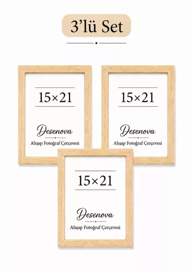 3’lü Set 15x21 cm Doğal Ahşap Fotoğraf Çerçevesi