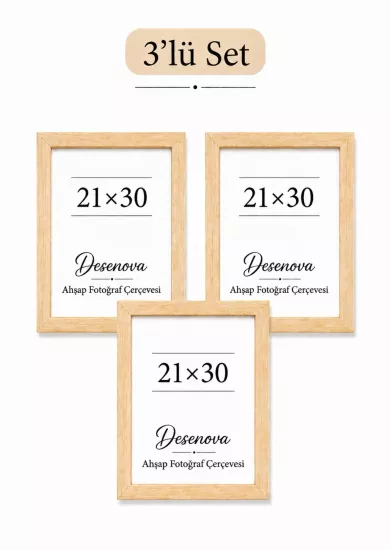 3’lü Set 21x30 cm Doğal Ahşap Fotoğraf Çerçevesi