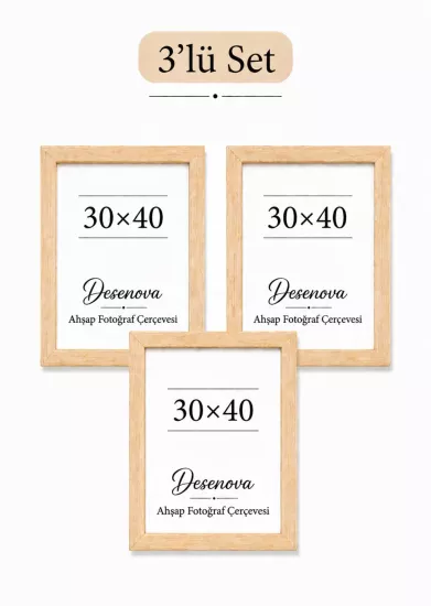 3’lü Set 30x40 cm Doğal Ahşap Fotoğraf Çerçevesi