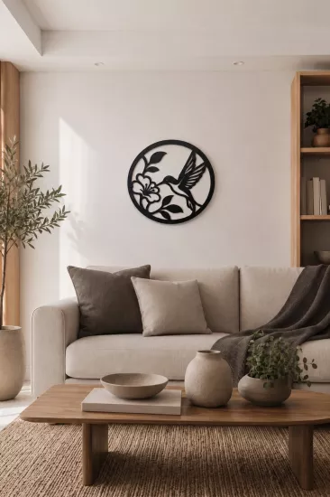 Sinek Kuşu ve Çiçek Temalı Dekoratif Duvar Süsü