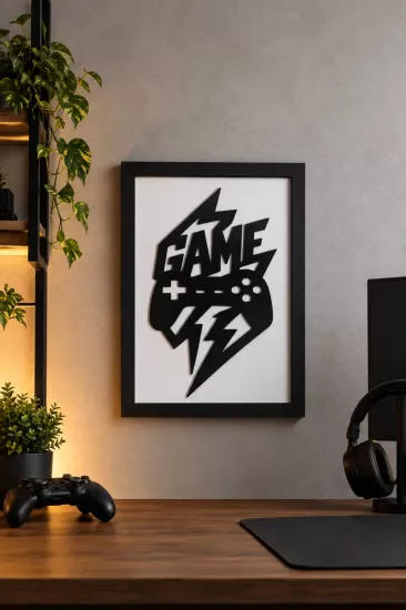 Gamepad Motifli Siyah Çerçeveli Duvar Dekoru