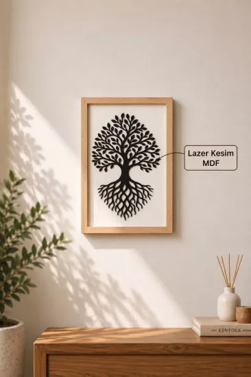 Hayat Ağacı Motifli Doğal Ahşap Çerçeve